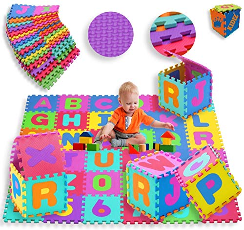 Preisvergleich Produktbild KIDIZ® 4x Spielmatte 86 tlg. Spielteppich Puzzlematte Kinderteppich Matte Schutzmatte Kinderspielteppich Schaumstoffmatte ABC bunt Lernteppich Puzzleteppich Puzzle Zahlen und Buchstaben Menge: 4er Pack