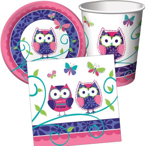 32-teiliges Partyset * TRENDY EULEN * mit 8 Teller, 8 Becher, 16 Servietten und Deko // Kindergeburtstag Set Kinder Geburtstag Party Mottoparty Owl Eule