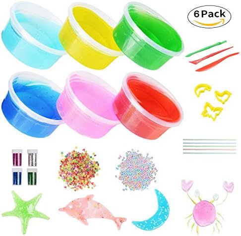 6 Pack Slime DIY Crystal Clay Mud Kit with 5000PCS Colorful Foam Balls, 2500PCS Fruit Face Decoration, 4 Bottles Glitter Shaker Jars Toys