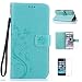 Produktbild Für iPhone 6S Lederhülle,für iPhone 6 Handytasche,Zcro Hülle Wallet Schutzhülle Kartenfach Gurt Schmetterling Blumen Muster Geldbeutel Brieftasche Leder Schale Case für iPhone 6/6S 4.7 Zoll mit Frei Displayschutz (Grün)