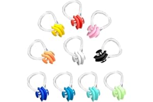 LAWALEISHE 10 Pcs 10 Colors Nose Clips Swimming, Waterproof Silicone Nose Plugs Reusable Waterproof Training Swim Nose Protector Plug for Kids Adults Beginners Free Divers