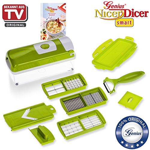 Genius Nicer Dicer Smart | 10 Teile | Alles-Schneider | Hobeln | Schneiden | Schälen | Würfeln | Achteln | Obst- und Gemüseschneider | Bekannt aus TV | NEU