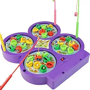 GoBaby Fish Catching Game with Sound, Include 32 Pieces Fishes and 4 Fishing Rod Fishing Game for Kids (Purple)