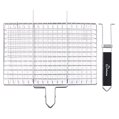WolfWise Grillkorb Fischbräter, Gemüsekorb Burger Grillwender, Grillrost Grill Basket mit Holzgriff, aus 430 Edelstahl Abziehbar - 8