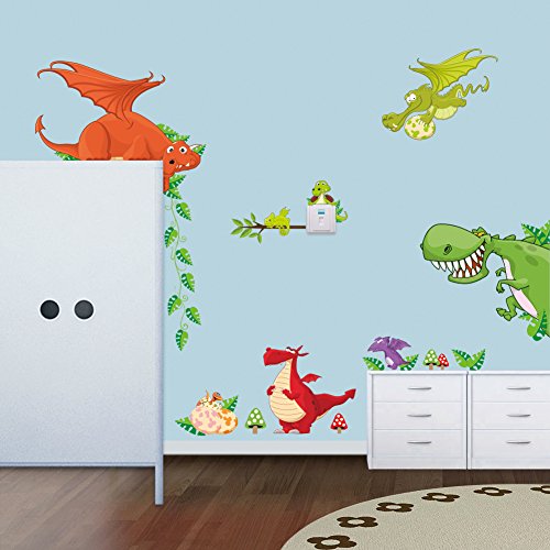 Stickerkoenig Wandtattoo Kinderzimmer Dinosaurier Drachen Dinos bunte Wandsticker Wandaufkleber Deko #002 - 3