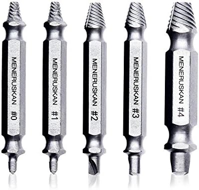 Damaged Screws Extractor and Remover Kit by Meneruskan HSS 4341 Titanium Plated Hardness is 63-65hrc (Set of 5)
