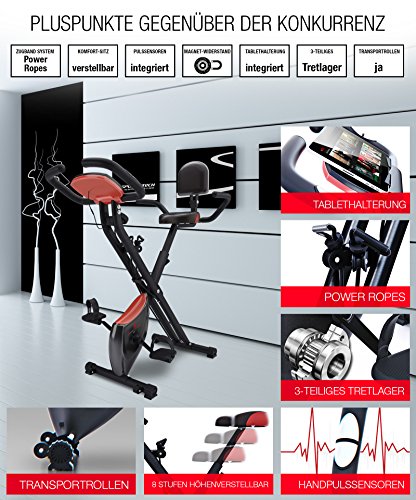 Sportstech F-Bike X100 Fitnessfahrrad mit patentiertem Zugbandsystem 4 KG Schwungmasse Rückenlehne X-Bike Ergometer mit Tablethalterun stufenloses Zwei-Wege Magentbremssystem Handpulssensoren faltbar - 3