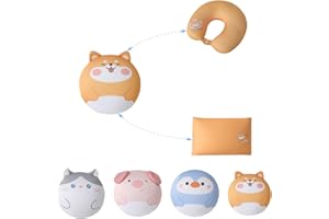 JOYRAVO Dziecięca poduszka podróżna do spania, pluszowa zabawka 3 w 1, zmieniająca się poduszka pod kark dla dzieci, poduszka w kształcie litery U zamienia się w przytulankę, słodka lalka do spania i zabawy w