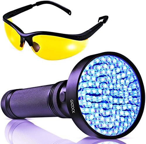 UV Black light Flashlight -100 LED UV Blacklight - Powerful 390-400NM Pet Urine Flashlight Detector - with UV Sunglasses Professional Detector for Dogs Pets Urine Carpet Stains, Scorpions, GXZOCK Bed