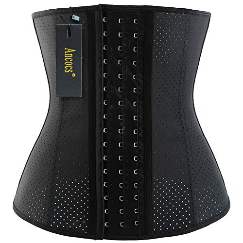 Ancocs Latex Waist Trainer Corsets for Women Weight Loss with 9 pcs Spiral Steel Bones Body Shaper (Black, Large)