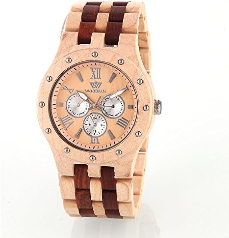 WOODFAN Date Time Week 24 Hours Watches Quartz Movement Nature Wooden WristWatch Gift for Men or Women