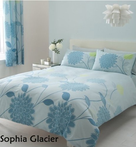 8PC SOPHIA GLACIER TA DOUBLE SIZE BUMPER BEDDING BED DUVET COVER QUILT SET WITH PAIR OF CURTAINS, FITTED SHEET & PILLOWCASES