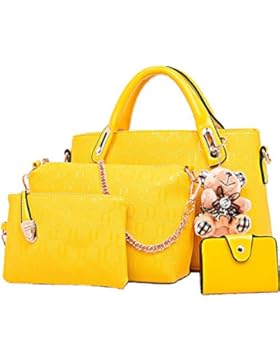 FiveloveTwo Damen 4Pcs Top Griff Satchel Hobo PU Leder Umhängetasche Handtasche Set große Tasche + Geldbörse +...