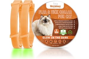 Woyamay Cat Flea Treatment, Luminous Safety Glow Cat Flea Collars 2 Pack, Natural 8 Months Protection Adjustable Water Resistant Tick and Flea Collar for Cats, Small-Medium-Large, Orange