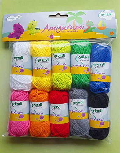 Hdk-Versand Amigurumi Kinderbastelset 10x Wolle je 10 Gramm aus 100 % Baumwolle (Set 1 Buntmix)