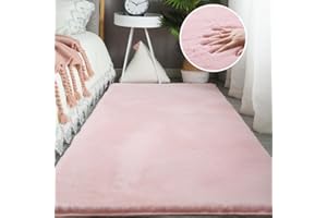 Ceneco Area Rugs Ultra Soft Faux Rabbit Fur Shaggy Fluffy Rug Non-Slip Durable Rug for Living Room, Bedroom, Nursery, Kids Baby Room(Pink,60x90cm)