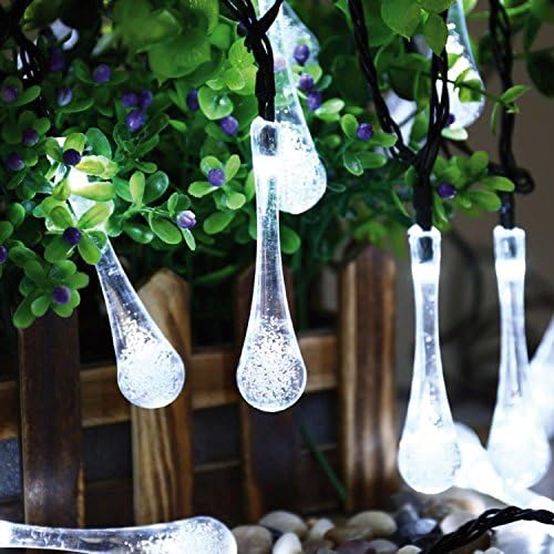 Solalite® White 24ft 20 LED Icicle Lights Solar Powered Raindrop Garden String Fairy Lights/ LED Waterproof Decorative Lights for Outdoor, Garden, Patio, Christmas, Xmas Tree, Holiday Party