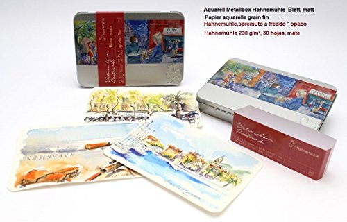 Papier aquarelle grain fin 30 cartes postale en coffret métal de Hahnemühle,230g/m²,(10.5 x 14.8cm)