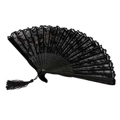 Spitze Fächer Schwarz – Sevada Japanische Handfächer Karnevals Party Hochzeit Dekoration Tanzabend Geschenk Maske - 2