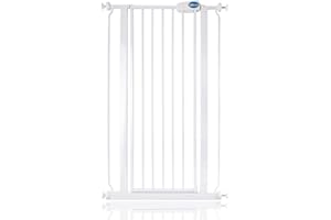 Safetots Cancello di Sicurezza Extra Stretto in Metallo con Chiusura a Pressione, 68,5 cm - 75 cm, Bianco, Altezza 104 cm, Cancello per Scale Extra Alto, Cancello per Bambini Alto