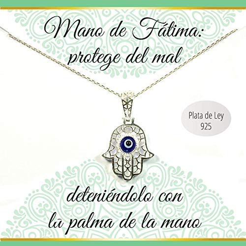 Colgante Mano de Fátima con ojo Turco Plata de Ley - Collar...