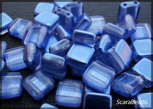 40pcs Czech Glass Two-Hole Tile Beads ESTRELA 6x6x3.2mm Dark Blue