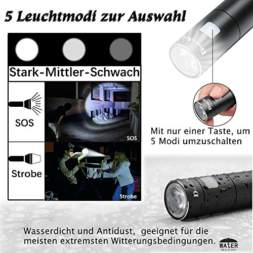 DreamSky wiederaufladbare LED Taschenlampe mit 18650 Batterie und USB Ladekabel, einstellbare 5 Leuchtmodi, wasserdicht, geeignet für Haushalt, Arbeit und Outdoor Aktivitäten - 3