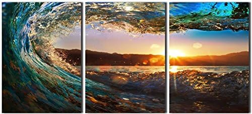 OBELLA New Top Wall Art Canvas Prints 3 Pieces || Seaview Sunrise || Modern Contemporary Posters Oil Paintings Prints and Pictures Photo Image Wall Art Prints on Canvas Painting for Home Bedroom Living Room Wall Decor Christmas Gifts Decoration - Frameless