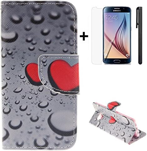 Samsung Galaxy S6 Edge Plus Case Wallet,Samsung Galaxy S6 Edge Plus flip Case,Tebeyy Red Love Heart Drawing Art Painted PU Leather Stand Function Flip Magnetic Book Wallet with Card Slot Holder Protective Cover Case for Samsung Galaxy S6 Edge Plus+1x Screen Protector +1x Stylus Pen