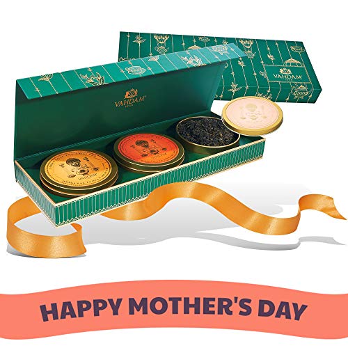 VAHDAM, juego de regalo de té surtido | Regalos dia de la Madre | 3 regalos de té, 75 porciones | Caja de presentación de lujo con Tés galardonado | Regalos para Madres | Regalos para Mama