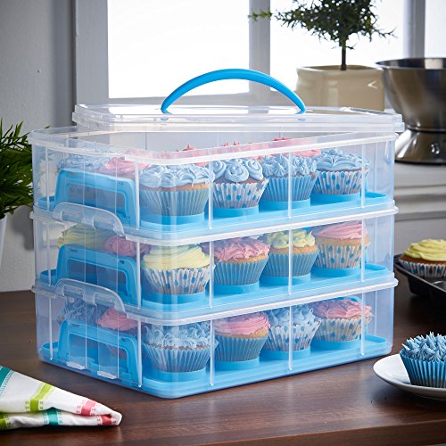 VonShef Snap and Stack 3 Etagen Cupcake Behälter & Kuchentransportbehälter – Bewahren Sie bis zu 36 Cupcakes oder 3 Große Kuchen auf - 2