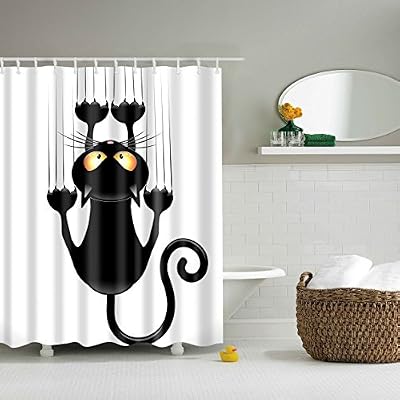 Leashy Rideau de douche DIY humoristique Imprimé Chat de salle de bain drapé, la moisissure Rideau avec crochets