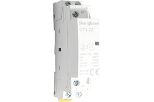 shengbowi Household AC Contactor, CT1-25, 2 pôles, Two Normally Open, AC 220 V/230 V Coil Voltage, 35 mm DIN Rail Mount