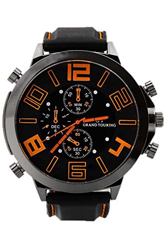 GT Maenner Cool Super Grosses Zifferblatt Quarz Stahl Silikon Band Armbanduhr Oranger Zeiger GT Maenner Cool Super Grosses Zifferblatt Quarz Stahl Silikon Band Armbanduhr Oranger Zeiger