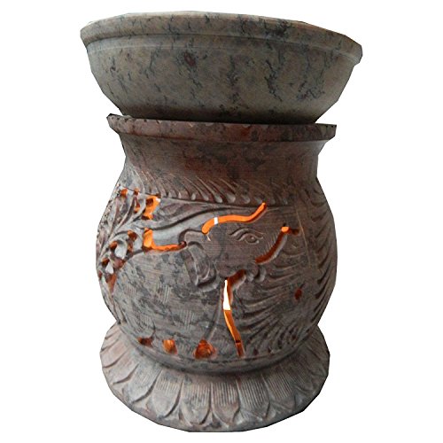 Duftlampe 13cm Elefanten Pflanzenranke bauchförmig Speckstein Duftstövchen Wohnaccessoires Deko Raumduft