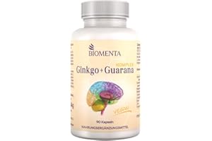 ‎BIOMENTA BIOMENTA Ginkgo + Guarana Komplex – 90 Kapseln hochdosiert – mit DHA, Koffein, Rhodiola, Magnesium, Eisen, Zink, Vitamin B12 – vegan - Premiumqualität