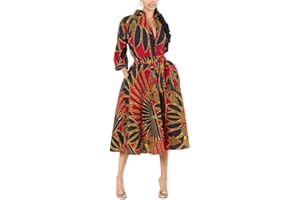 TOSHIKII Women's Vintage African Dress Womens Ankara Ethnic Print Swing Dress Traditional Dashiki Print Floral Dress