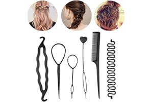 YKKJ Ensemble de 6 Accessoire de Coiffure DIY Tresse Kit de Coiffure, Outils de Coiffure de Fleurs, Accessoires de Coiffure pour Femmes et Filles Convient pour Les Débutants Noir