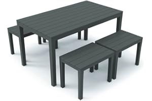 IPAE-PROGARDEN Outdoor-Set mit 1 rechteckigen Tisch 4 Bänke, Made in Italy, Farbe Anthrazit