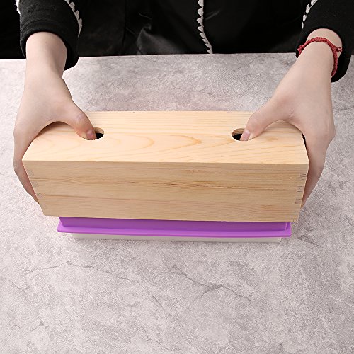HUKOER Rechteckige Silikon-Seifenform mit Holzbox und Holzdeckel mit 2 Presslöchern, 2 Stück Nette Silikonformen und ein Holzseifenhalter für DIY Hausgemachte (B) - 6