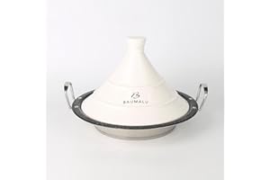 Baumalu, Tajine inox 30 cm avec couvercle céramique blanc, compatible tous feux dont induction, design élégant et durable, taille 30 cm, couleur blanc, Acier Inoxydable
