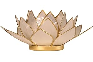 FIND SOMETHING DIFFERENT Portalumino Loto dei Chakra Capiz Bianco Bordo Dorato