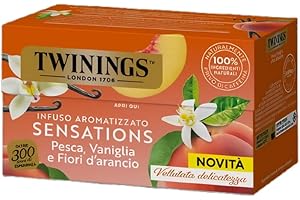 Twinings, Infuso Aromatizzato Sensations Pesca, Vaniglia e Fiori d’arancio, Gusto Dolce e Setoso, Senza Caffeina, Infusi e Tisane, 1 Confezione da 20 Filtri