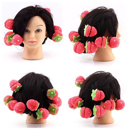 Clest F&H(R)12pcs Hair Curler Balls Soft Sponge Cute Magic Strawberry Style DIY Hair Curling Enhancer Care Tools