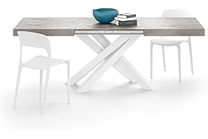 MOBILI FIVER, Table Extensible Emma 140, avec Pieds Blancs croisés, Gris Béton, Made in Italy
