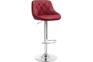 WOLTU 1x Taburete de Bar con Respaldo Cuero Sintético Taburetes Alto Cocina Regulable en Altura Taburete Giratorio Sillas Bar Taburete de Escritorio Burdeos BH23bd-1