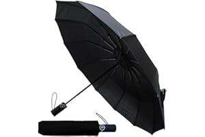 COLLAR AND CUFFS LONDON Rzadki kompaktowy parasol z 12 żebrami, 4 dodatkowe dla wytrzymałości, mocna, wzmocniona, wiatroszczelna rama z włókna szklanego, wentylowany baldachim, małe automatyczne