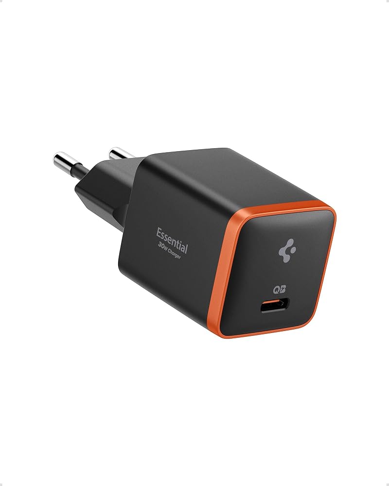 Spigen 30W USB-C Ultra Mini Hızlı Şarj Aleti PPS Super Hızlı Şarj GaN Pro Isı Düşürücü Güç Adaptörü Akım Koruma iPhone & Android & iPad & MacBook Type-C Black - ACH08448
