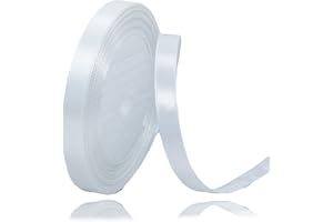 ALOHOVME Ruban Satin Blanc 10mm, 23 mètres Rubans de Tissu Couture Ruban Cadeau pour Décoration de Mariage, Emballage cadeau, Bouquet de fleurs, Artisanat DIY, Décoration gâteau d'anniversaire et Noël