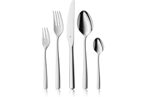 ‎WMF WMF Boston Edelstahl Besteck Set 6 Personen, Essbesteck Set 30 teilig, Monobloc-Messer mit Wellenschliff, Cromargan Edelstahl poliert, spülmaschinenfest, hochwertiger Besteckkasten